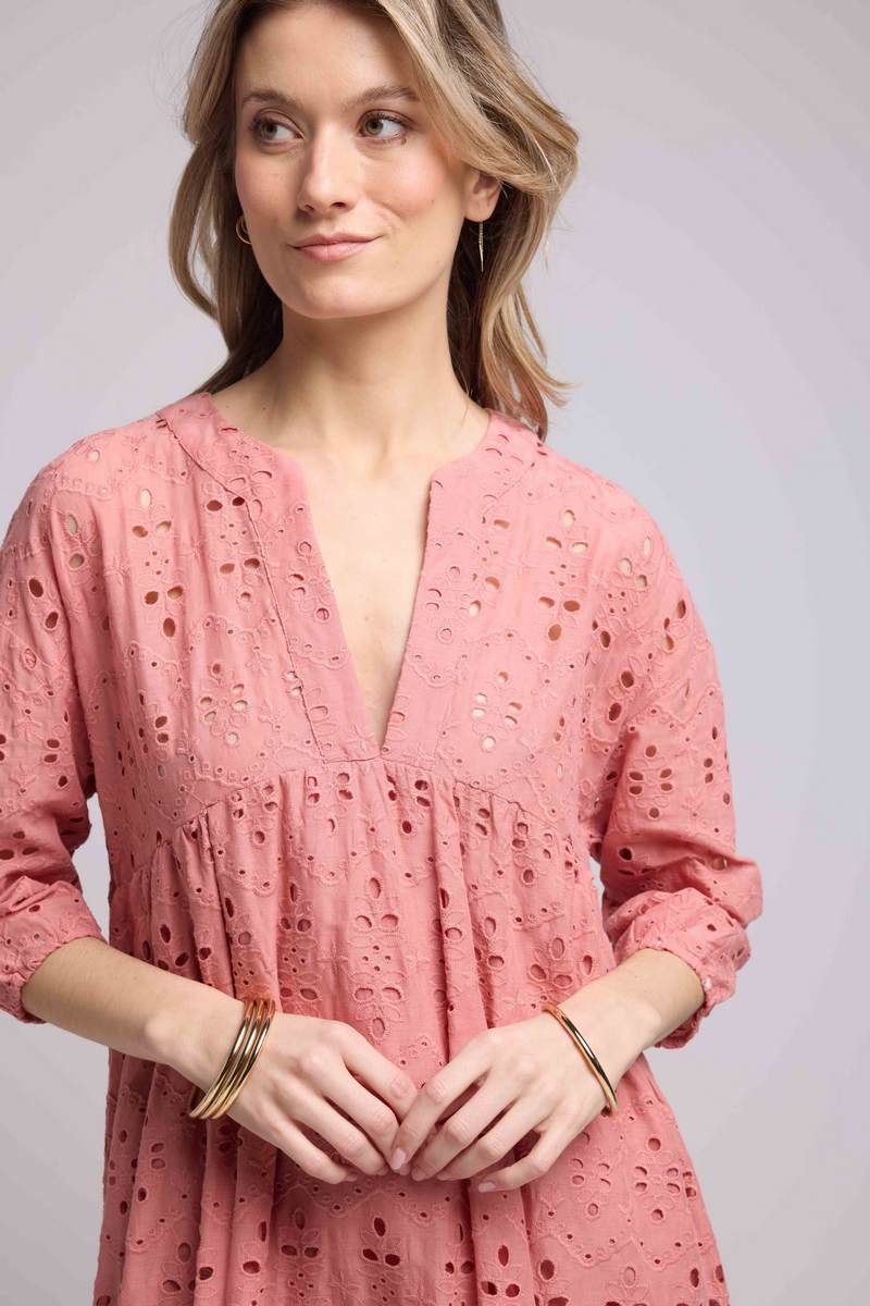 Vestido largo con manga media - Rosa
