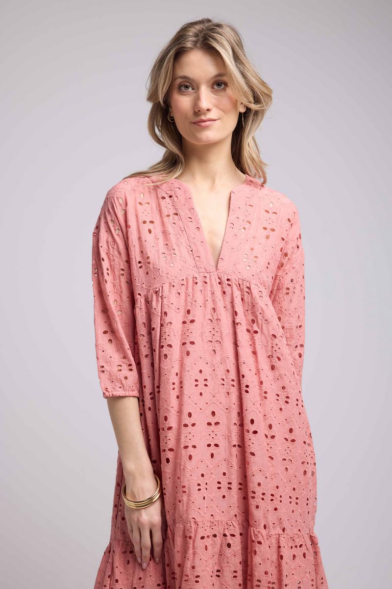 Vestido largo con manga media - Rosa