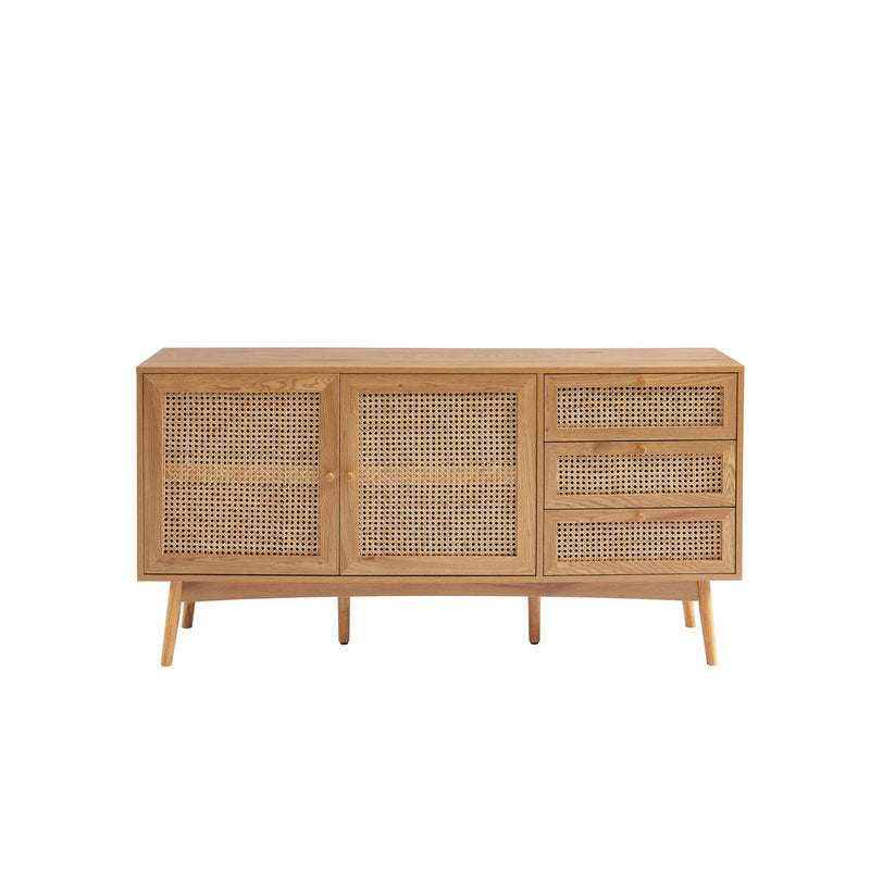Large Buffet - Ines - Oak Effect and Rattan Cane
