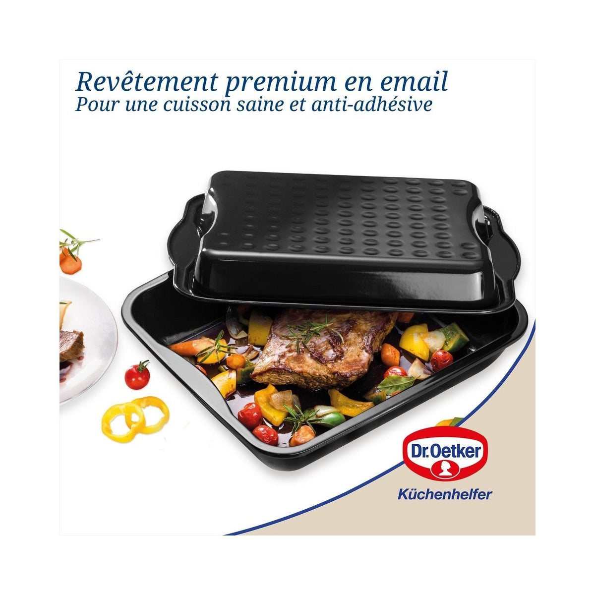 Fuente Para Horno Con Tapa De Acero Esmaltado Dr. Oetker Back-Idee Kreativ - Negro