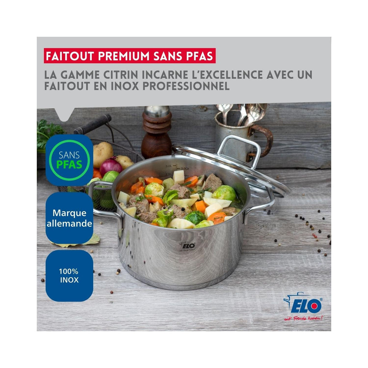 Olla De Acero Inoxidable Elo Citrin - Gris