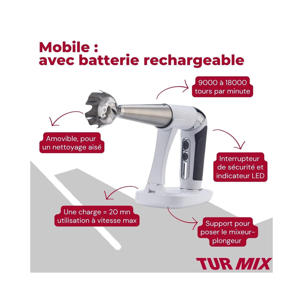 Ensemble Mixeur Plongeant Sans Fil Turmix - Blanc/Inox