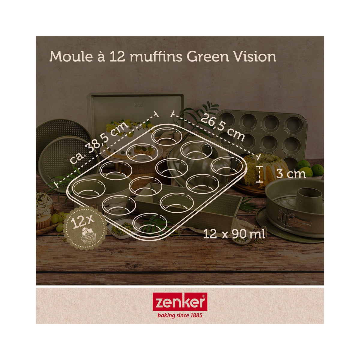 Moule À Muffins 12 Empreintes Zenker Green Vision - Vert