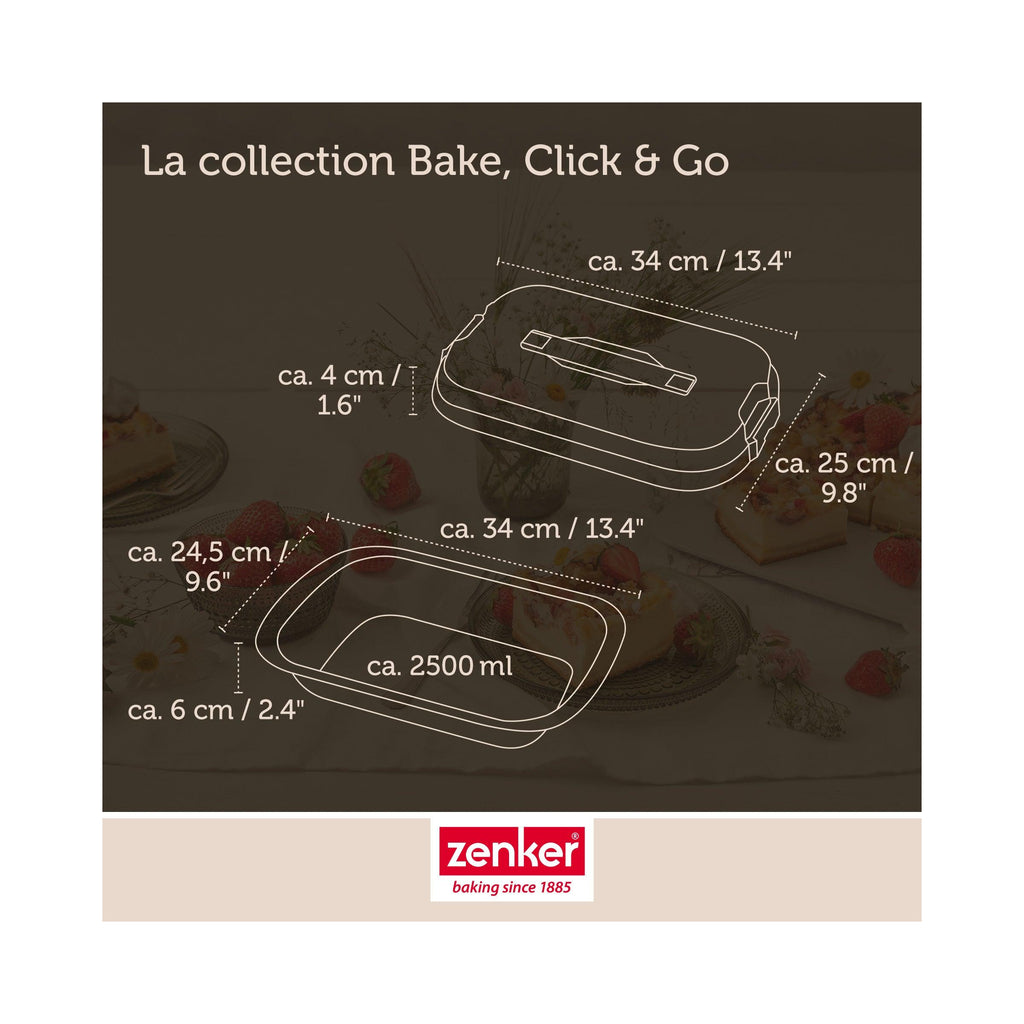 Rectangular Cake Tin with Transport Lid Zenker Bake Click And Go - Black