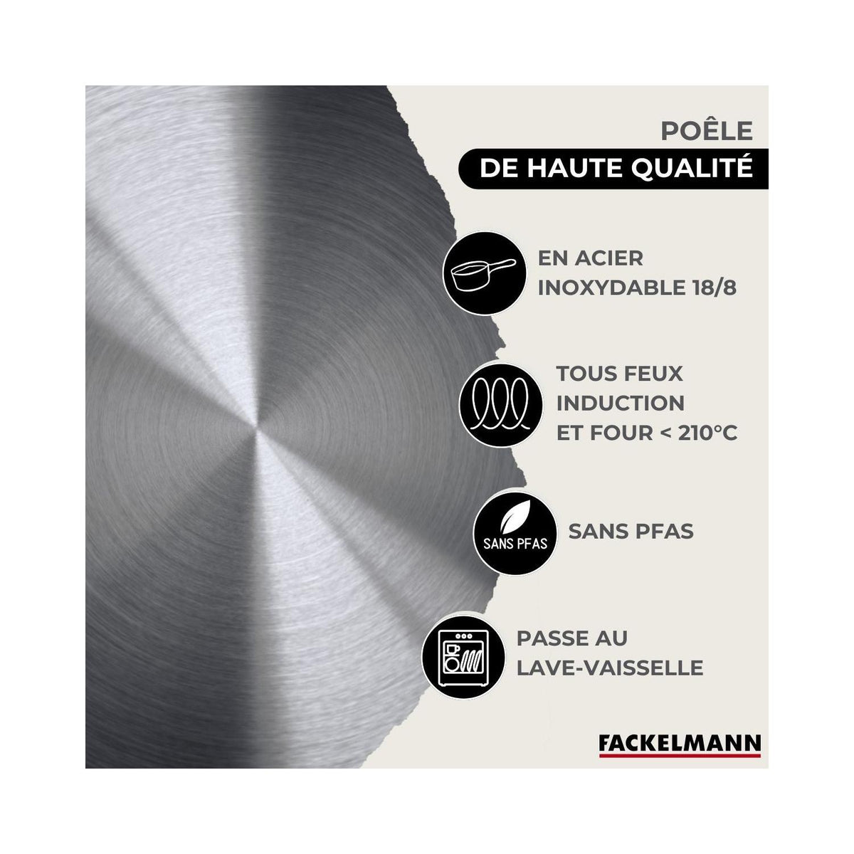 Batería De Cocina Con 3 Sartenes, 3 Cacerolas Y 6 Utensilios De Cocina Fackelmann Etherna Brillante Oxford - Inox