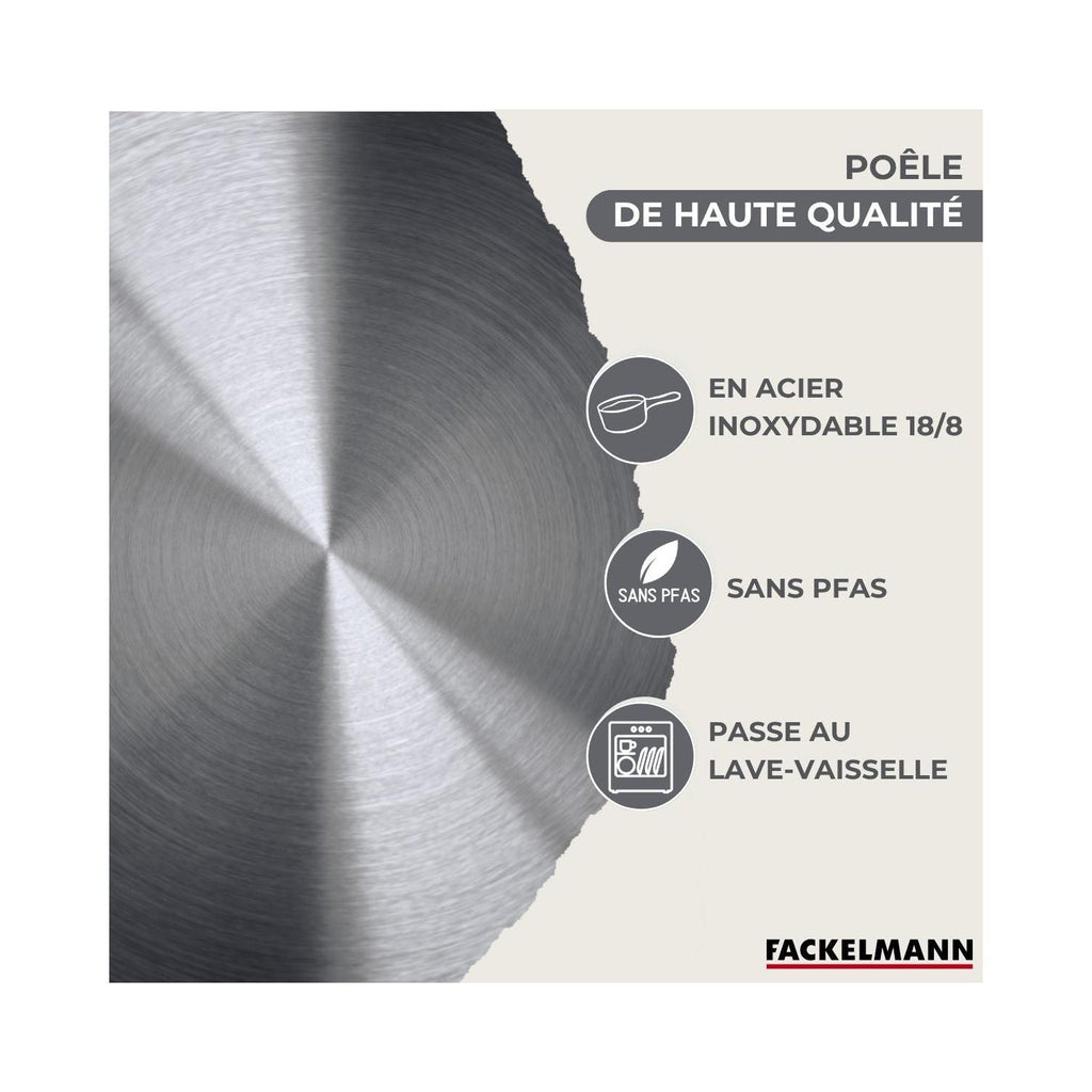 Batterie De Cuisine Avec 3 Poêles 3 Casseroles Et 3 Faitouts En Inox Sans Pfas Fackelmann Généva Brillant - Inox/Noir