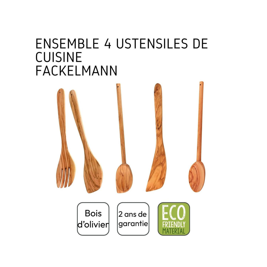 Set Di Posate Da Insalata, Cucchiai E Spatola Fackelmann Edizione Legno D'Ulivo - Legno Marrone