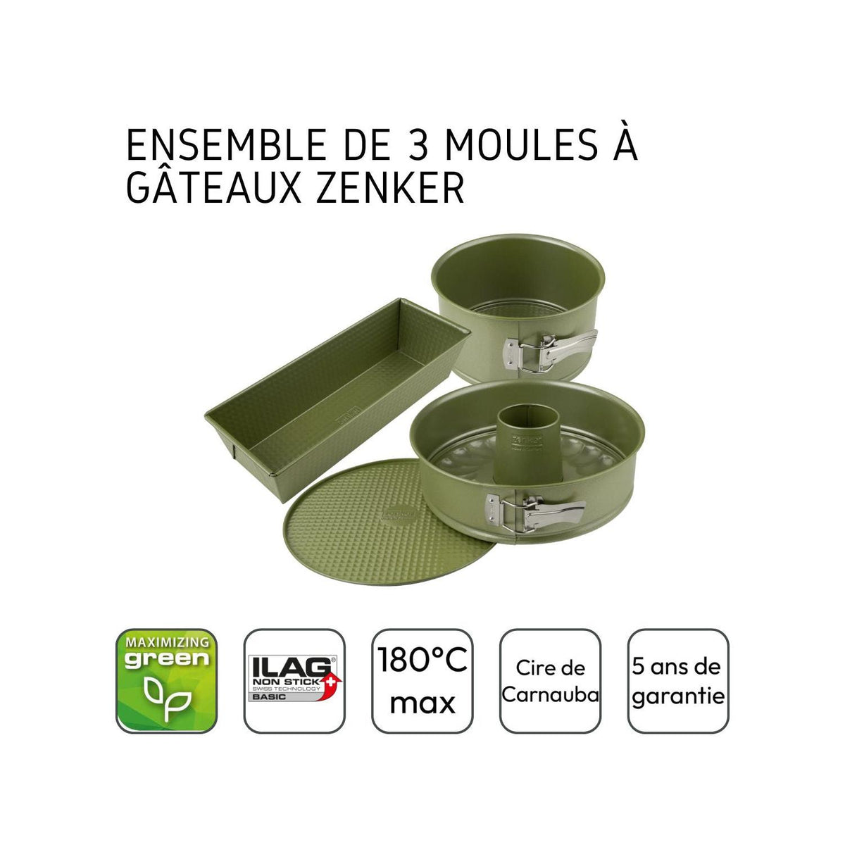 Ensemble De 3 Moules À Gâteaux Zenker Green Vision - Vert