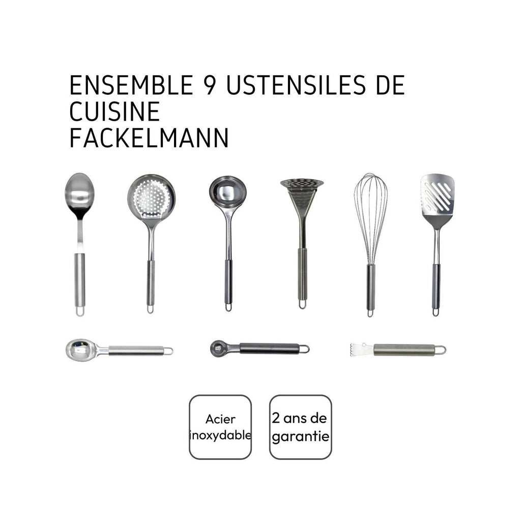 Ensemble Ustensiles De Cuisine 9 Pièces Fackelmann Elemental - Inox