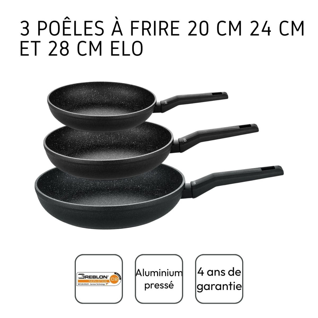 Set De 3 Sartenes Elo Granit Solution - Negro