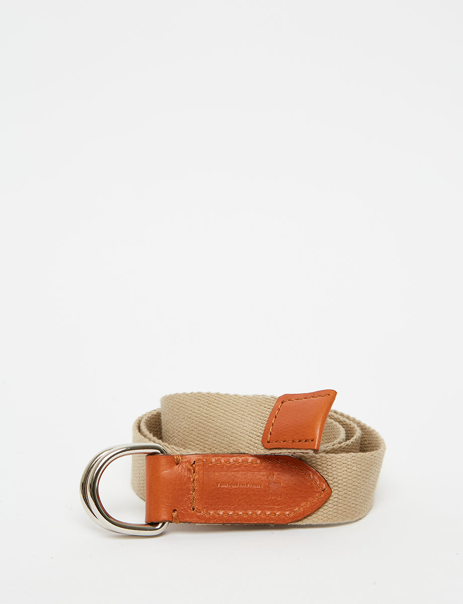 Ines De La Fressange – Gürtel Eulalie - Beige, Gürtel aus beigem Textilgewebe mit Metallschnallen und braunen Lederdetails