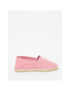 Ines De La Fressange – Espadrilles Auriane - Rose Rouge, espadrille rose en toile avec broderie blanche, vue de profil sur fond blanc