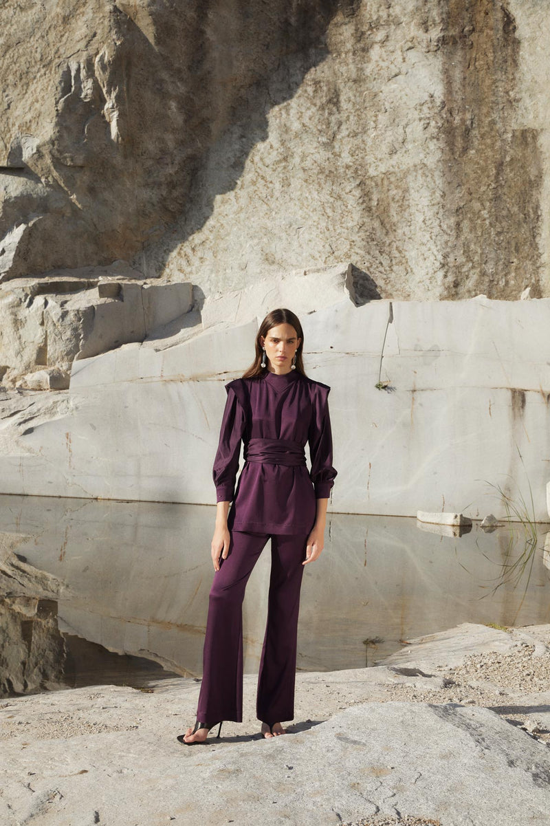 Pantalon Eighties Satin Aubergine