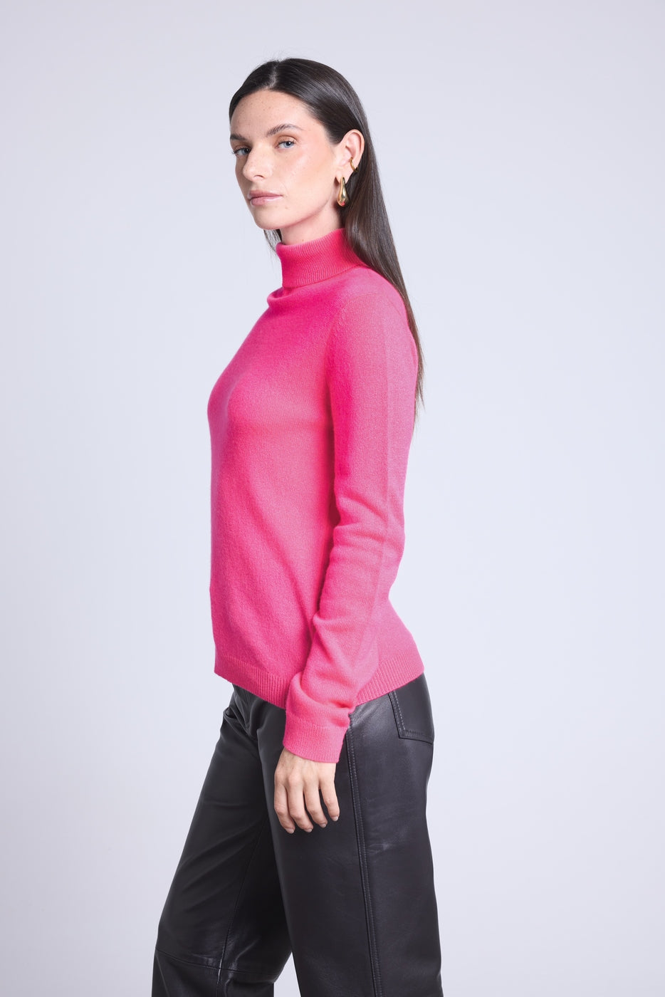 Rollkragenpullover Iris – Neonpink – Damen – 100 % Kaschmir
