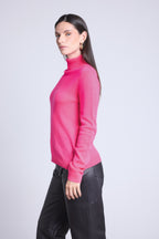 Rollkragenpullover Iris – Neonpink – Damen – 100 % Kaschmir