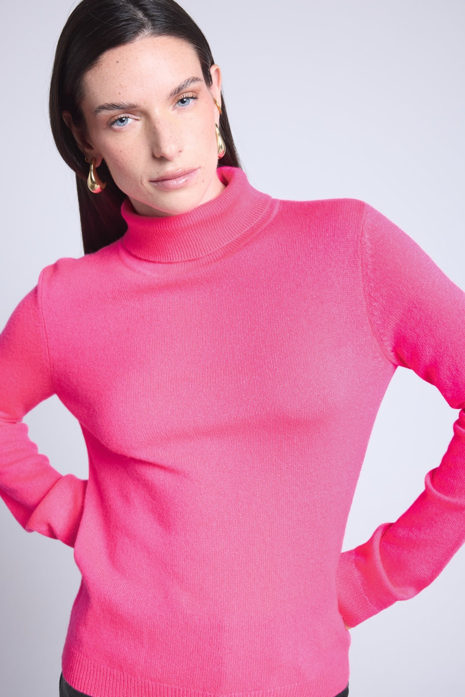 Rollkragenpullover Iris – Neonpink – Damen – 100 % Kaschmir