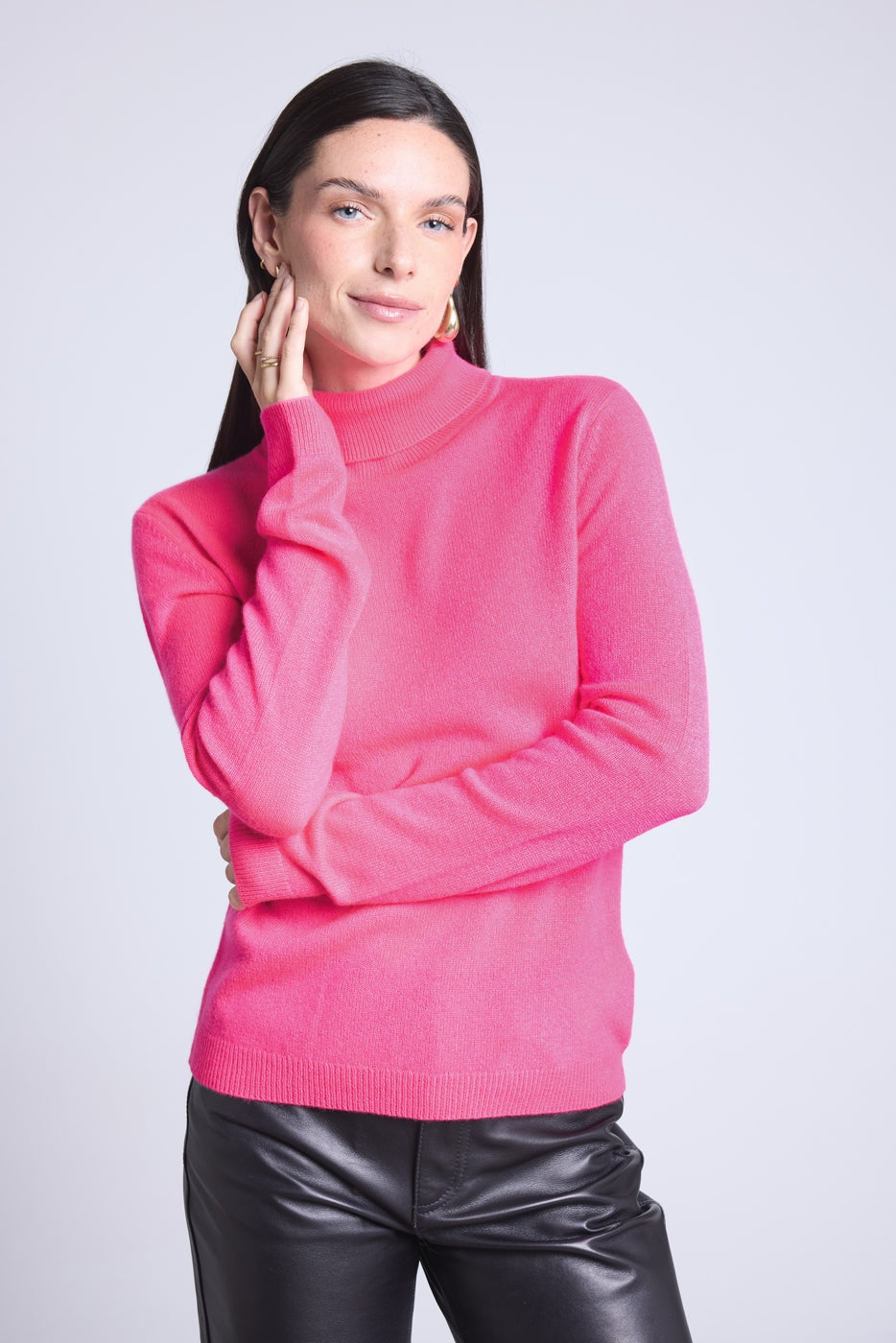 Rollkragenpullover Iris – Neonpink – Damen – 100 % Kaschmir