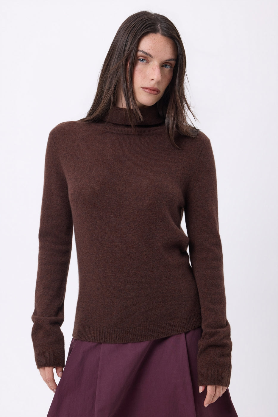 Iris Roll Neck Jumper - Chocolate Brown - Women