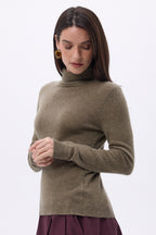Jersey de cuello alto Iris - Caqui jaspeado - Mujer