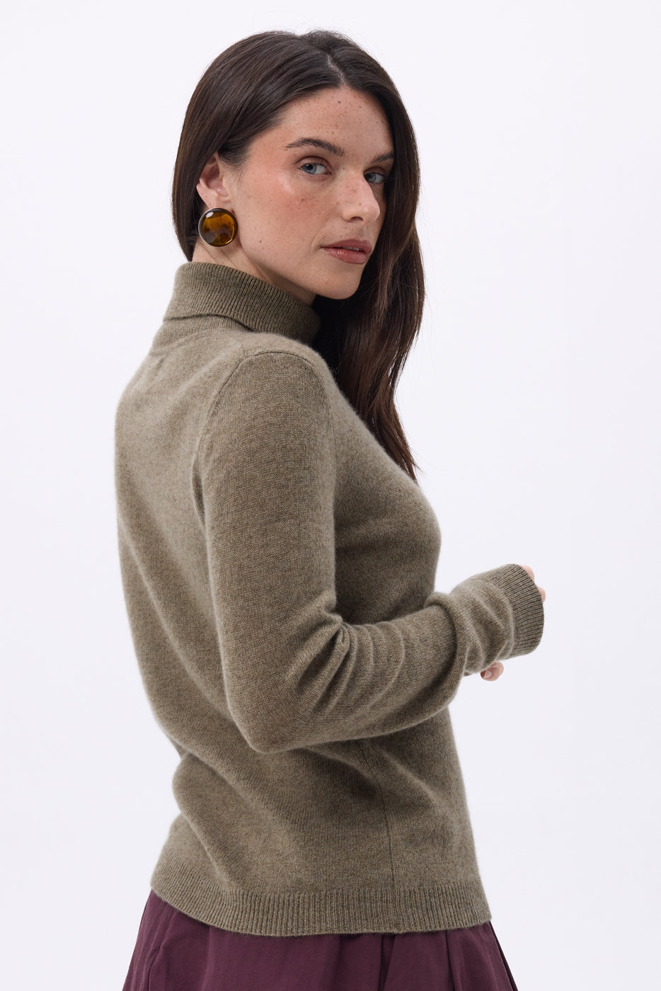 Jersey de cuello alto Iris - Caqui jaspeado - Mujer