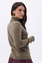 Jersey de cuello alto Iris - Caqui jaspeado - Mujer