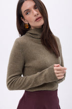Jersey de cuello alto Iris - Caqui jaspeado - Mujer
