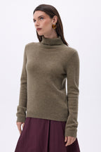 Jersey de cuello alto Iris - Caqui jaspeado - Mujer