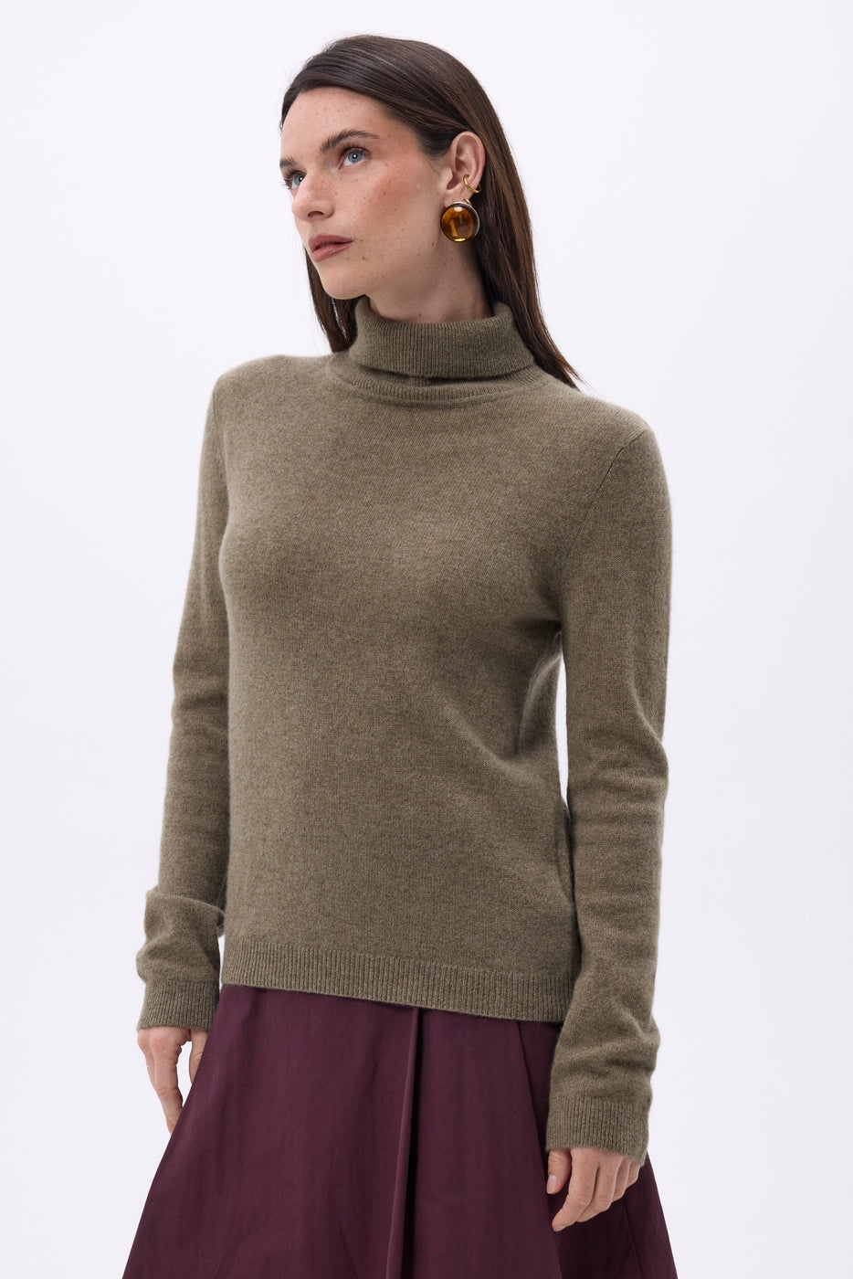 Jersey de cuello alto Iris - Caqui jaspeado - Mujer