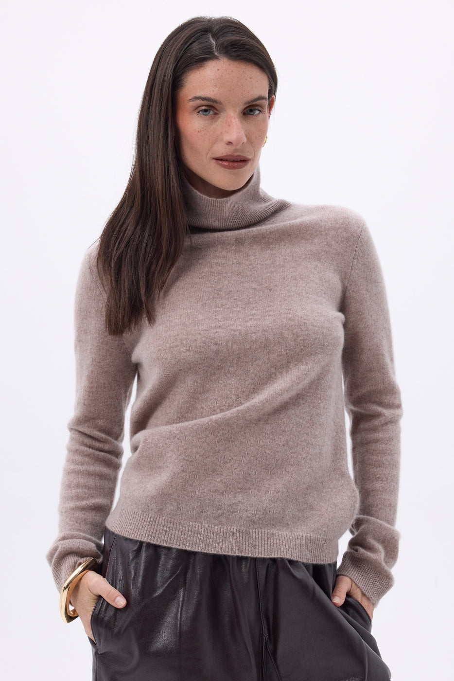 Jersey de cuello alto Iris - Avellana - Mujer