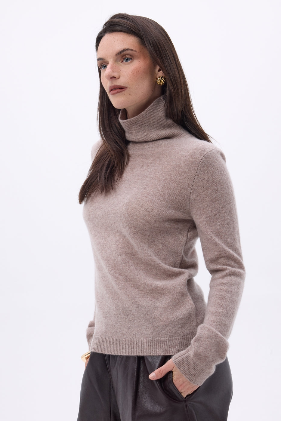Jersey de cuello alto Iris - Avellana - Mujer