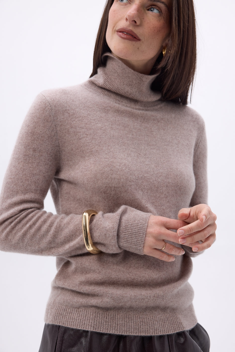 Jersey de cuello alto Iris - Avellana - Mujer