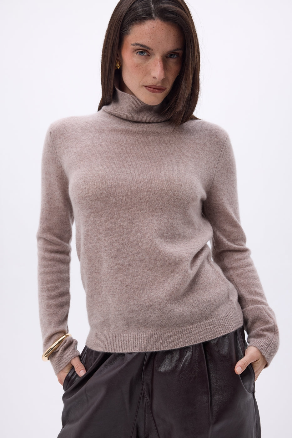 Jersey de cuello alto Iris - Avellana - Mujer