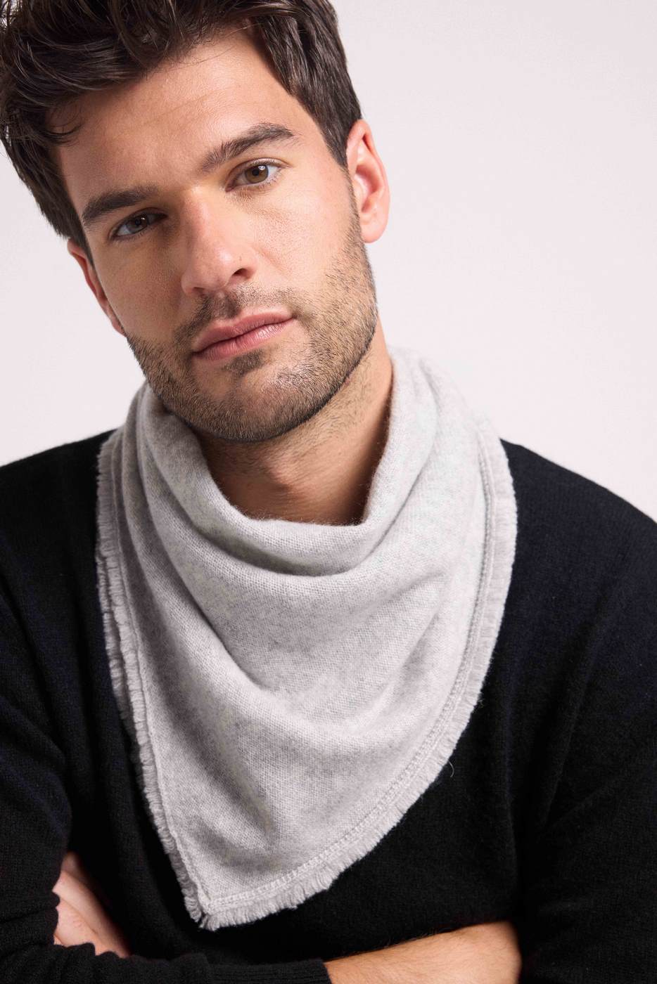 Bufanda Cuadrada con Flecos Unisex Irma en Cachemira - Gris Claro
