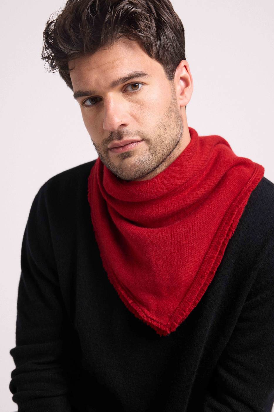 Irma Unisex Fringed Square Cashmere Scarf - Burgundy Red