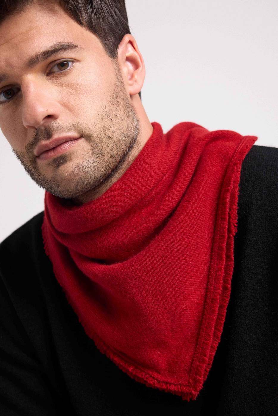 Irma Unisex Fringed Square Cashmere Scarf - Burgundy Red