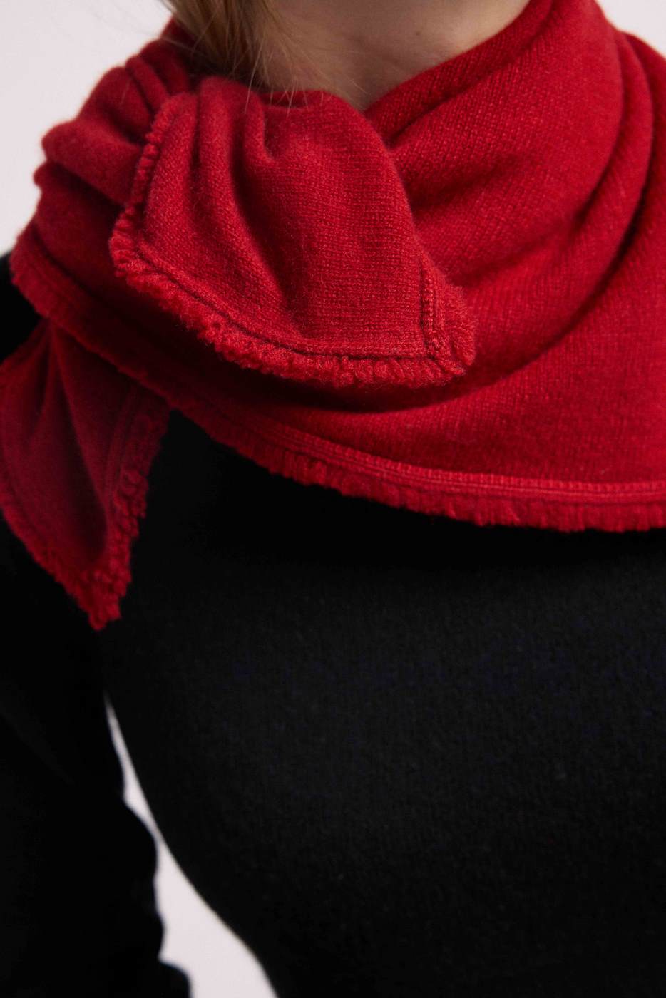 Irma Unisex Fringed Square Cashmere Scarf - Burgundy Red