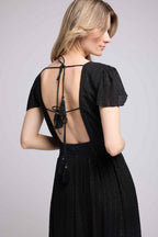 Vestido Largo Manga Corta - Negro