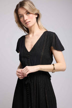Vestido Largo Manga Corta - Negro
