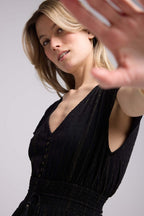 Vestido Largo Manga Corta - Negro