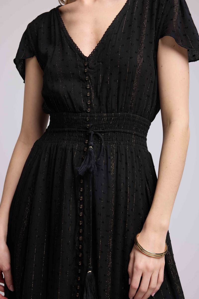Vestido Largo Manga Corta - Negro