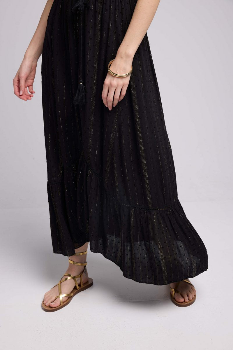 Vestido Largo Manga Corta - Negro