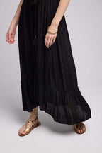 Vestido Largo Manga Corta - Negro