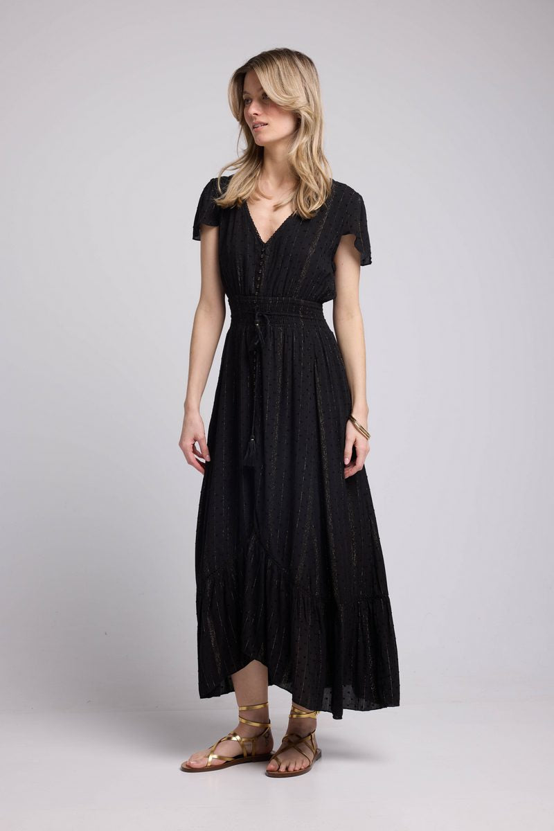 Vestido Largo Manga Corta - Negro