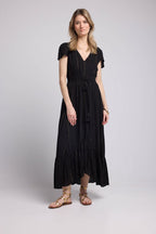 Vestido Largo Manga Corta - Negro
