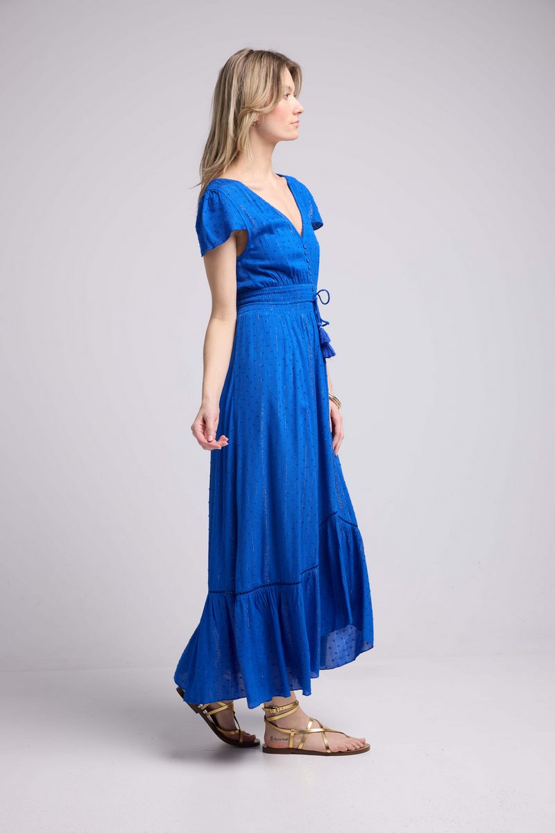 Vestido largo de manga corta - Azul