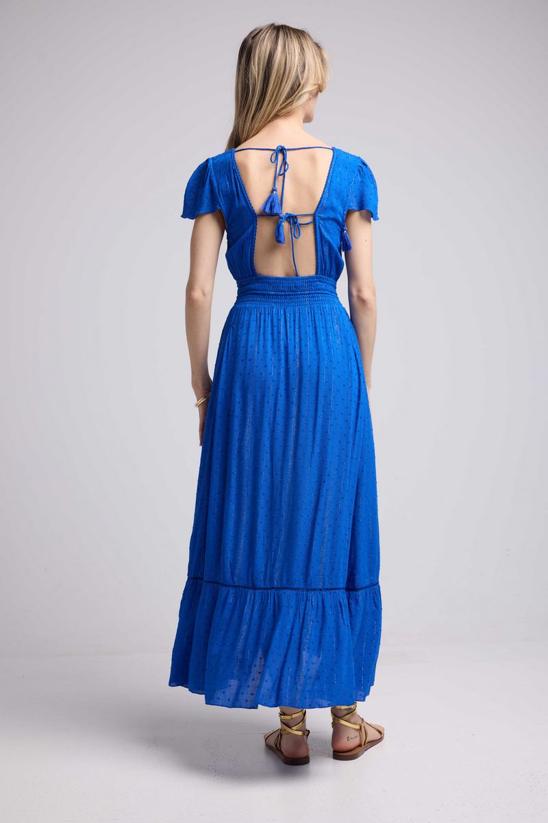 Vestido largo de manga corta - Azul