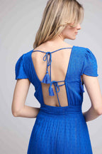 Vestido largo de manga corta - Azul
