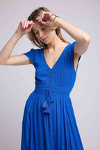 Vestido largo de manga corta - Azul