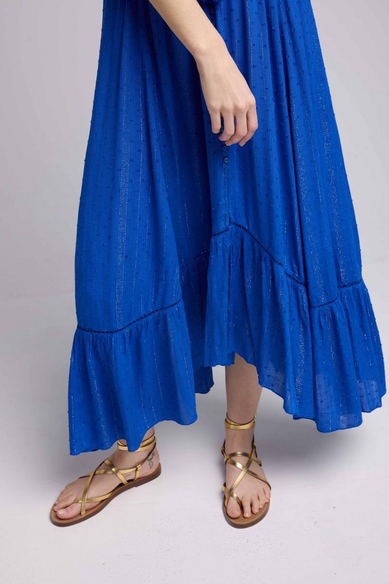 Vestido largo de manga corta - Azul