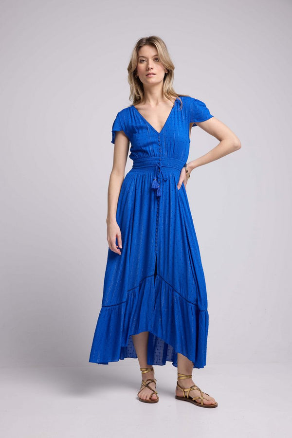 Vestido largo de manga corta - Azul